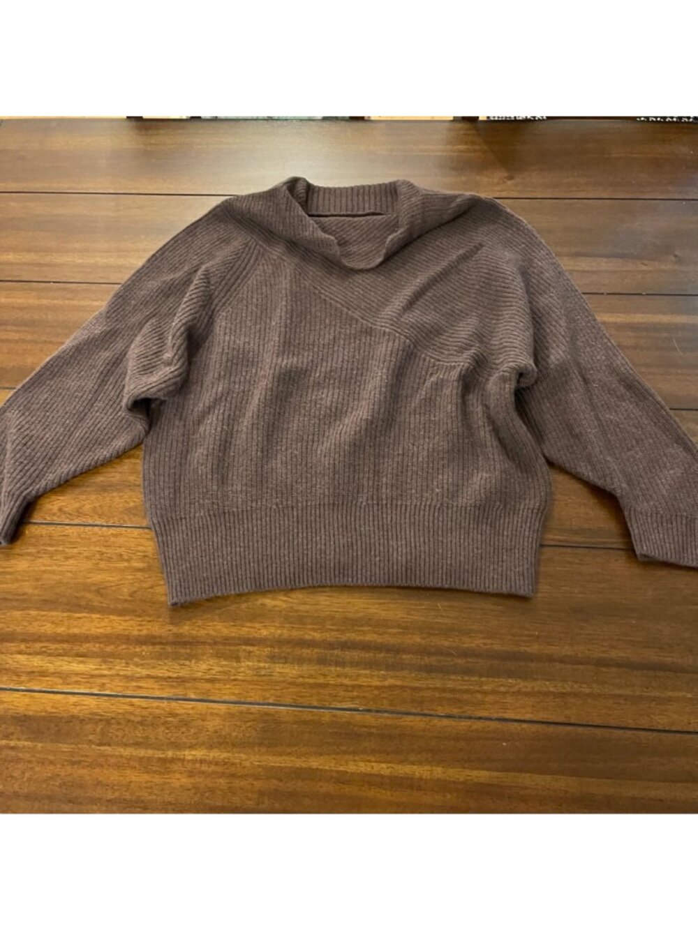 NWOT Brochu Walker Brown Wool Blend Cowl Neck Ribbed Sweater XS FVA3110 - Picture 3 of 11
